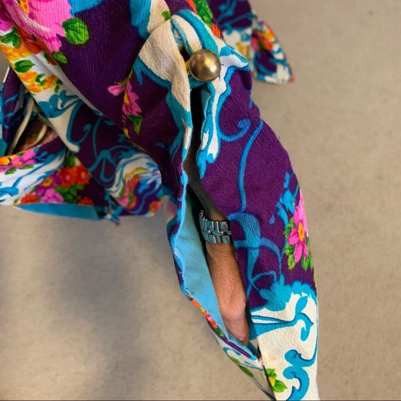 Vintage 60s Hawaiian Floral Barkcloth Maxi Dress - Picture 14 of 15